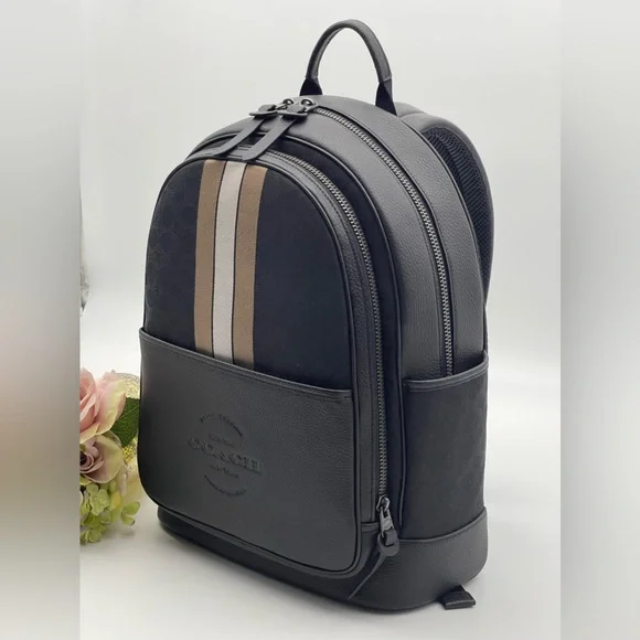 Coach Large  Backpack In Signature Jacquard With Varsity Stripe - Picture 3 of 14